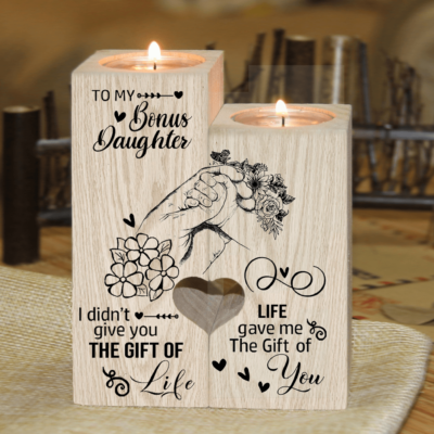 To My Bonus Daughter Candle Holder With Heart
