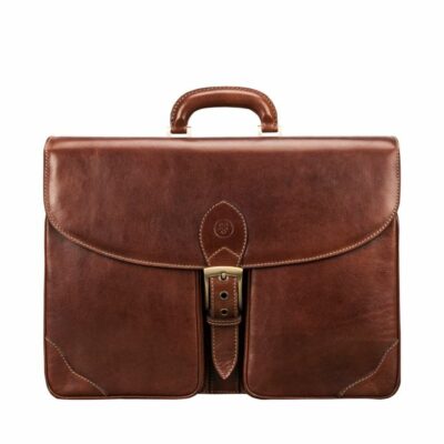 Large Mens Briefcase Handmade Brown Leather