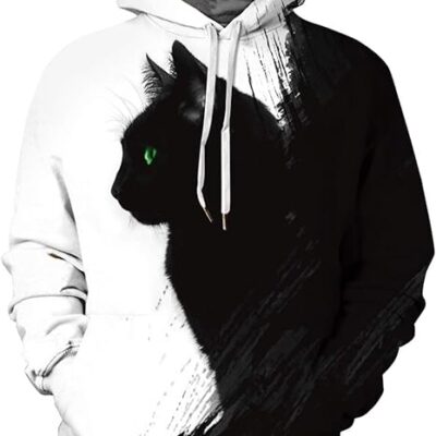 Unisex Hoodies 3D Print Cat Black And White
